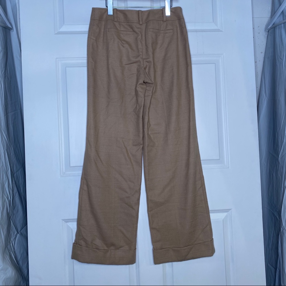 Ann Taylor Lindsay Wide Leg Cuffed Dress Pants Tan Plaid Size 6 Fully Lined - Picture 5 of 8